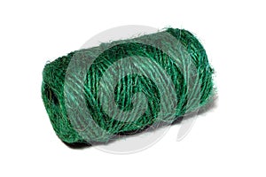 Skein of linen string, cord isolated. Green Coil of twine. Jute rope. Hemp thread. Rope isolated