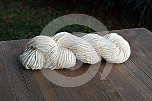 Skein of Natural Hand Spun Yarn Made from Sheep Wool