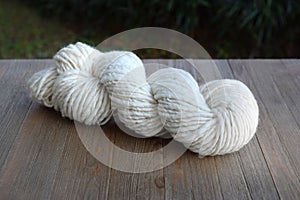 Skein of Natural Hand Spun Yarn Made from Sheep Wool