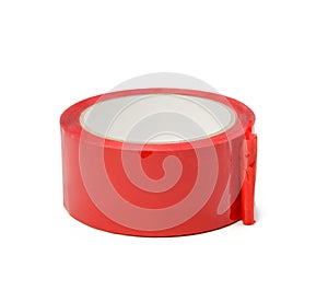 Skein of red scotch tape isolated on white background