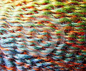 Skein of wool yarn. Macro shooting. Texture of wavy thread. Bright rainbow multicolor threads. Background image. Hobbies leisure