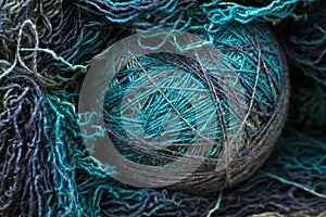 Skein of wool yarn section dyeing. close-up
