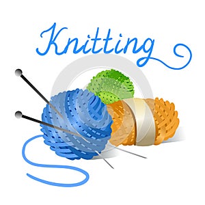 Skein of yarn and knitting needles