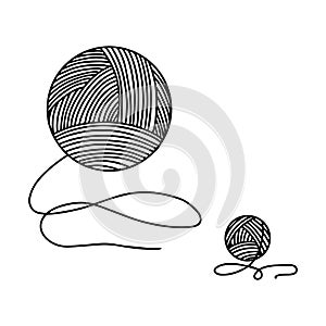 Skein of yarn for knitting. The object is hand-drawn and isolated on a white background. Black and white vector