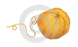 skein of yellow yarn with unwound tail isolated