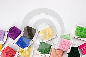 Skeins of cotton threads of different colors
