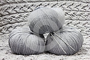 Skeins with knitting needles