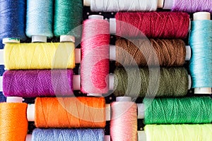 Skeins of multicolored threads for needlework