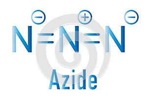 Skeletal formula of Azide anion, chemical structure. Azide salts are used in detonators and as propellants.