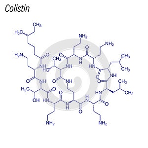 Vector Skeletal formula of Colistin. Drug chemical molecule photo