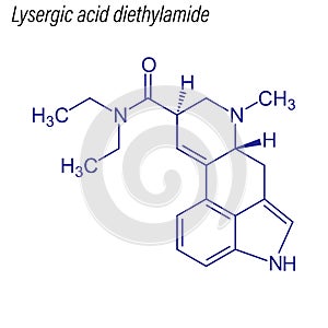 Vector Skeletal formula of Lysergic acid diethylamide. Drug chem photo