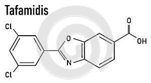 Skeletal formula of Tafamidis familial amyloid polyneuropathy, FAP, drug molecule.