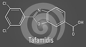 Skeletal formula of Tafamidis familial amyloid polyneuropathy, FAP, drug molecule.