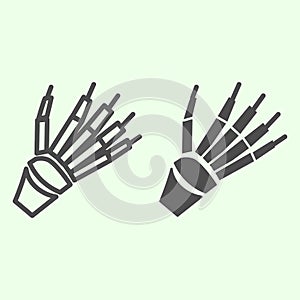 Skeleton arm line and solid icon. Human hand bone with fingers x ray outline style pictogram on white background