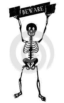 Skeleton with beware sign photo