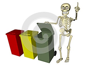 Skeleton with bins for various types of waste