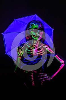 Skeleton bodyart with blacklight