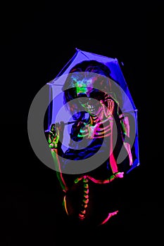 Skeleton bodyart with blacklight