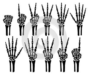 Skeleton bone hand counting number of fingers sign illustrations