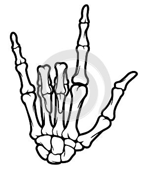 Skeleton bone I Love You hand sign illustrations