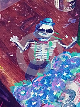 Skeleton bowtie tophat. Artist paintedskeleton graffiti