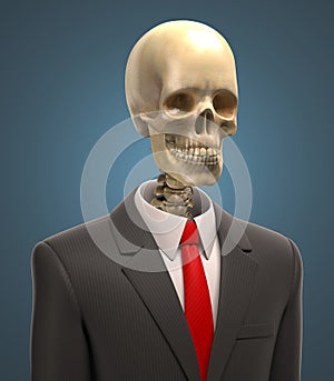 Skeleton in business suit 3d illustration