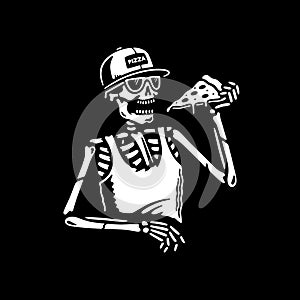 SKELETON IN A CAP EATING PIZZA