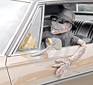 Skeleton in car