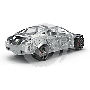 Skeleton of a car on white. 3D illustration