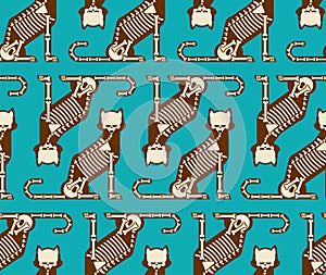 Skeleton cat pattern seamless. Cat skull and bones background. Baby fabric ornament