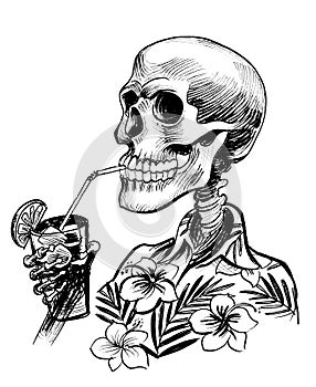 Skeleton drinking cocktail