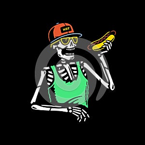 SKELETON EATING HOT DOG COLOR