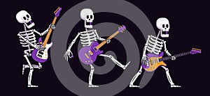 Skeleton with an electric guitar plays rock music