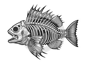 Skeleton of Fish engraving vector illustration