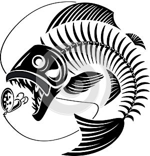 Skeleton Fish taking fishing lure