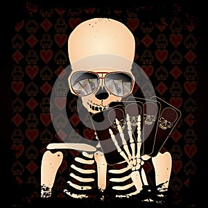 Skeleton gambler with poker cards