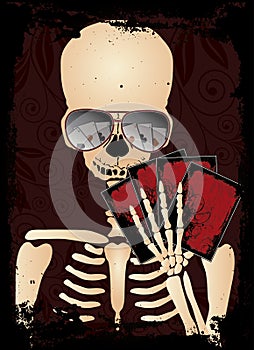 Skeleton gambler with sunglasses poker