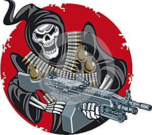 Skeleton grim reaper holding light machine gun