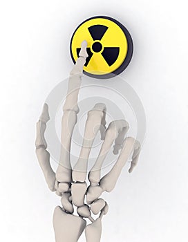 Skeleton hand and nuclear button alert