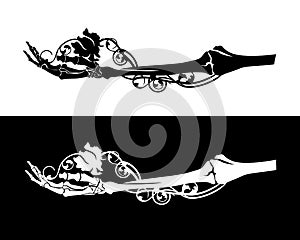 Skeleton hand and rose flower vector silhouette design
