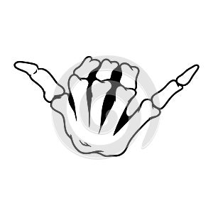 Skeleton hand with shaka sign. Vector