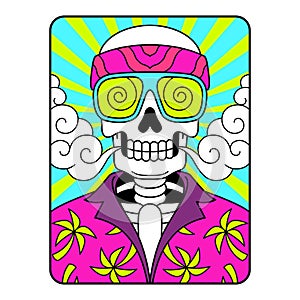 SKELETON HIPPIE WITH SUNGLASSES AND BANDANA COLOR WHITE