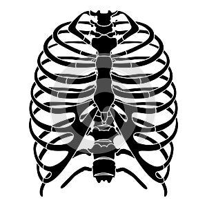 Skeleton Human Rib cage silhouette body bones - sternum, chest, thoracic vertebra, sternum, front Anterior view flat