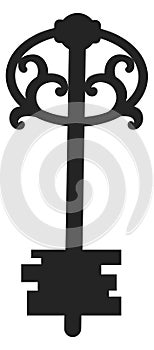 Skeleton key icon. Black retro house symbol