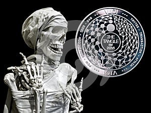 Skeleton model of the man and coin IOTA