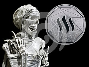 Skeleton model of the man and coin Steem