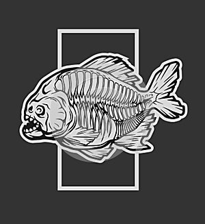 Skeleton piranha and a geometric element.