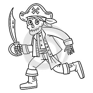 Skeleton Pirate with a Cutlass Isolated Coloring