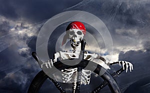 Skeleton Pirate Steering Ship Wheel