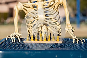 Skeleton playing chess